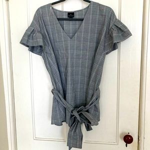 NWOT checkered blouse with removable sash